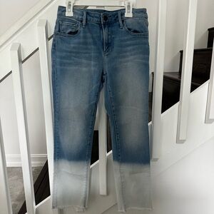 Aqua Sky Blue Denim Jeans with White Dipped Hem
